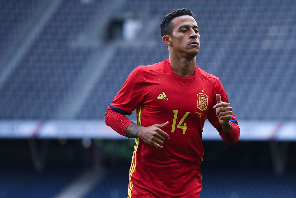 SALZBURG, AUSTRIA - JUNE 01:  Thiago Alcantara of Spain looks on  during an international friendly match between Spain and Korea at the Red Bull Arena stadium on June 1, 2016 in Salzburg, Austria.  (Photo by David Ramos/Getty Images)