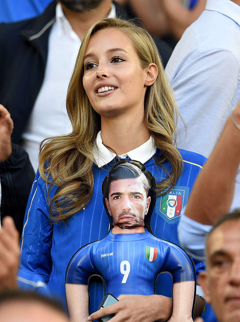 BORDEAUX, FRANCE - JULY 02:  Victoria Varga, girlfriend of Graziano Pelle is seen prior to the UEFA EURO 2016 quarter final match between Germany and Italy at Stade Matmut Atlantique on July 2, 2016 in Bordeaux, France.  (Photo by Claudio Villa/Getty Images)