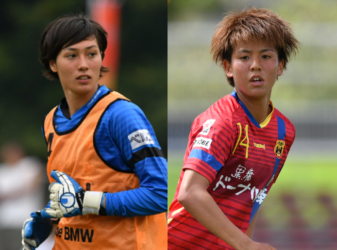 INAC神戸レオネッサのGKスタンボー華、FW京川舞【写真：井上智博】