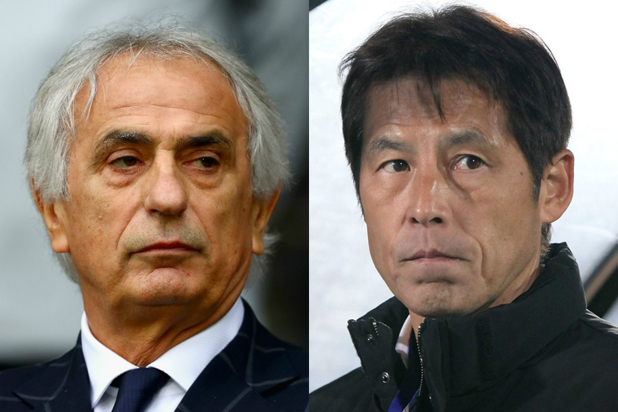 （左から）ハリルホジッチ前監督と西野朗新監督【写真：Getty Images】