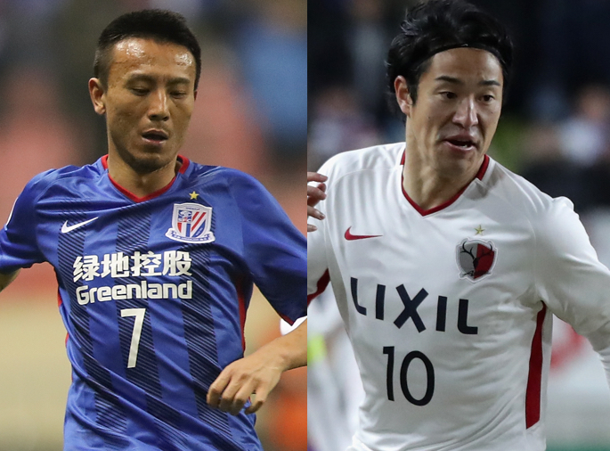 2点目を決めた上海申花のFWマオ・ジエンチン、鹿島アントラーズのFW金崎夢生【写真:Getty Images】