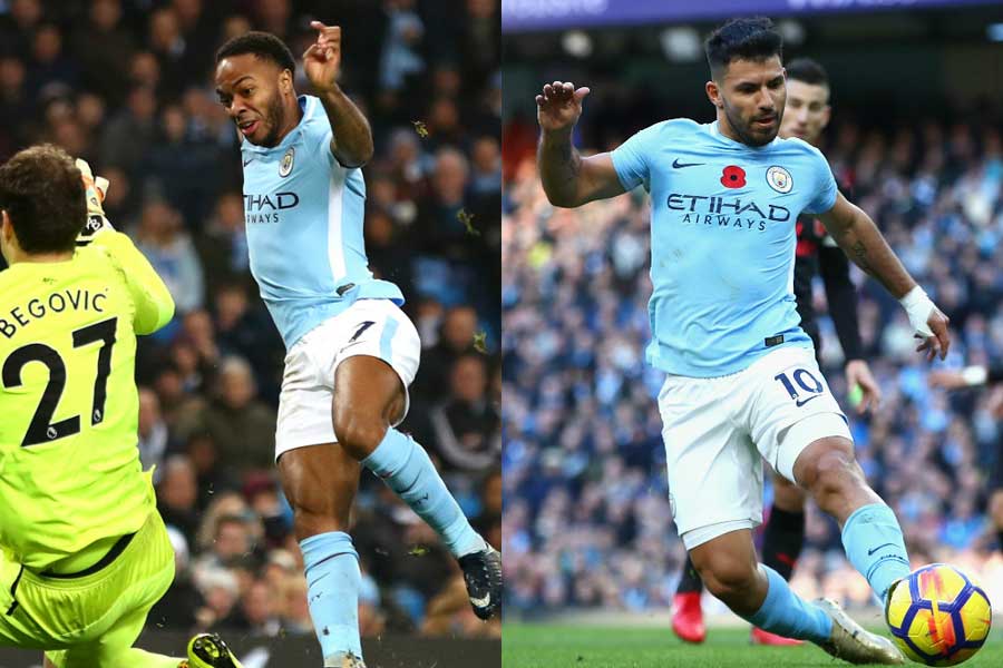 マンチェスター・シティに所属するスターリング（左）とアグエロ（右）【写真：Getty Images】