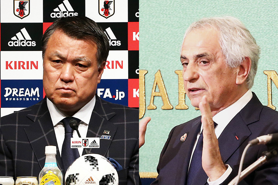 日本サッカー協会の田嶋会長（左）と代表監督を解任されたハリルホジッチ氏【写真：Getty Images】