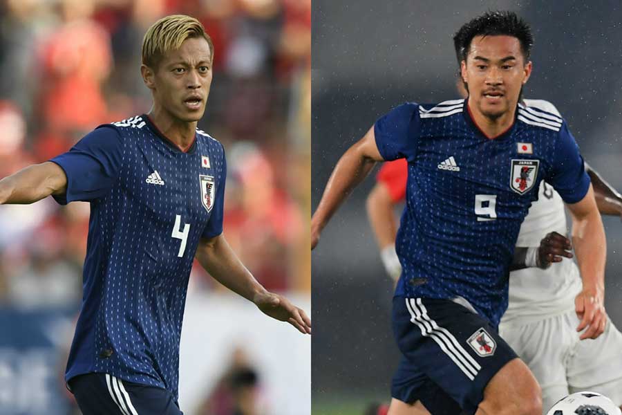 乾は本田（左）と岡崎の名を挙げ、共闘の喜びを明かした【写真：Getty Images】
