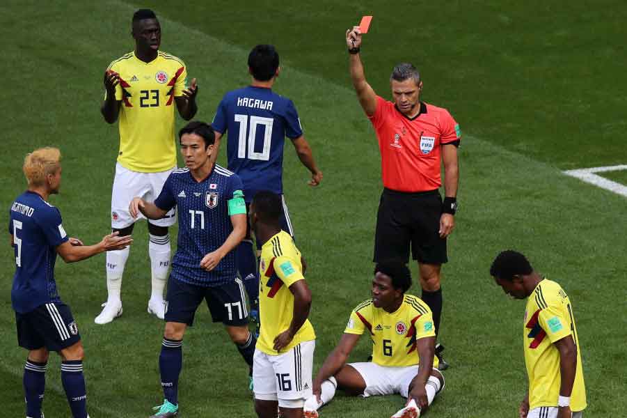 コロンビア代表MFサンチェスは、W杯史上2番目のスピード退場となった【写真：Getty Images】