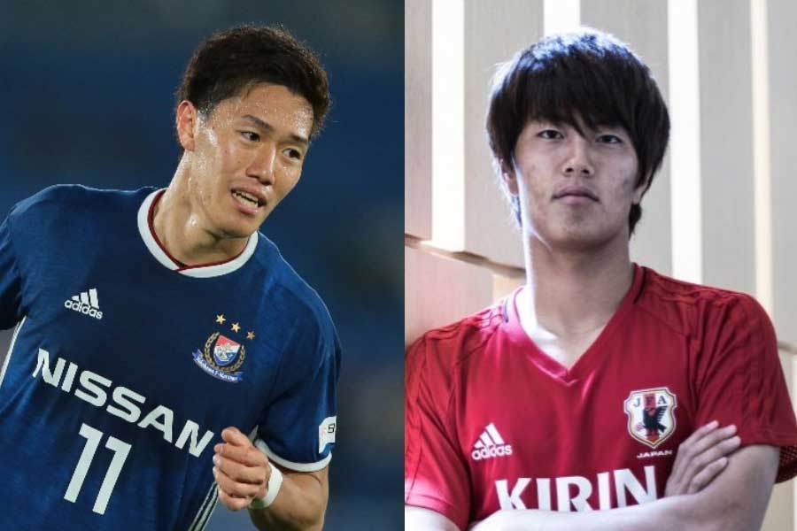 U-21日本代表の（左）遠藤渓太と（右）小川航基が、ジェラード氏との3ショットを公開した【写真：荒川祐史＆Getty Images】