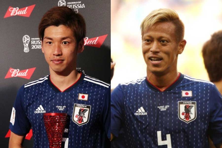 途中出場の本田は、決勝点を決めた大迫に何を伝えたのか?【写真:Getty Images】