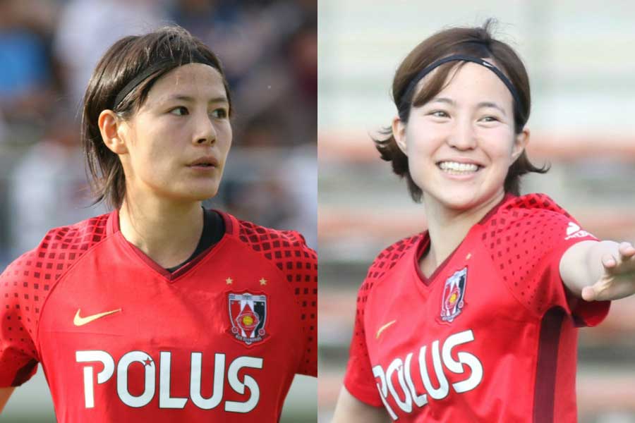 北川（右）が自身の公式インスタグラムで、猶本（左）との2ショット写真を公開した【写真：Football ZONE web】