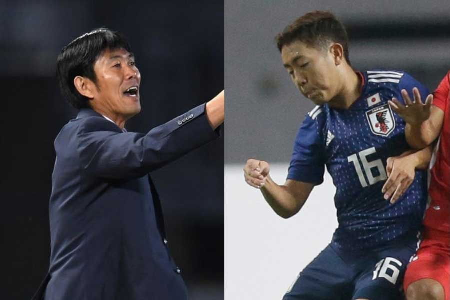 (左から)森保監督、MF渡辺皓太【写真:Getty Images&AP】