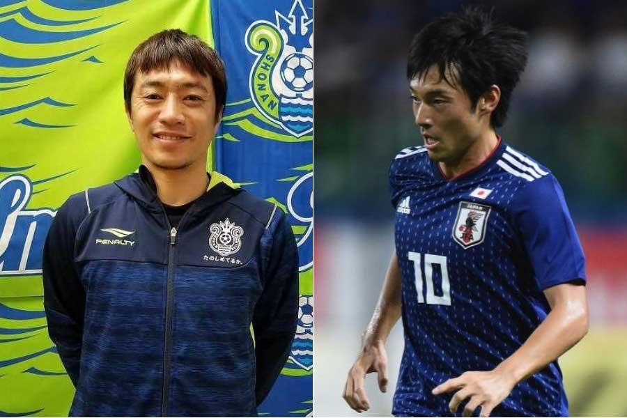 （左から）湘南ベルマーレMF梅崎、日本代表MF中島【写真：Football ZONE web&Getty Images】