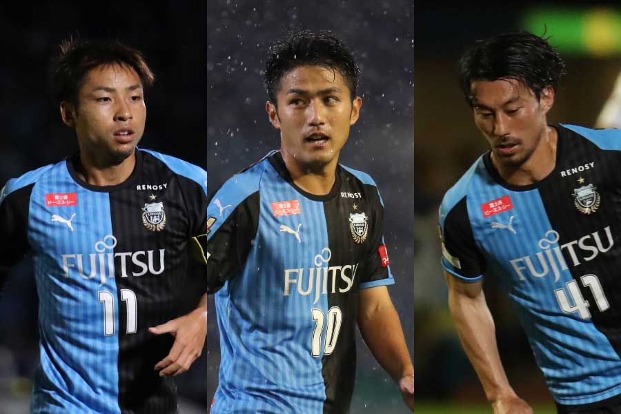 （左から）FW小林悠、MF大島僚太、FW家長昭博【写真：Football ZONE web】