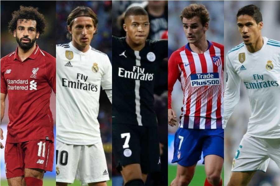 ロナウドはライバルのメッシではなく5選手の名を挙げた (左から)サラー、モドリッチ、ムバッペ、グリーズマン、ヴァラン【写真:Getty Images】