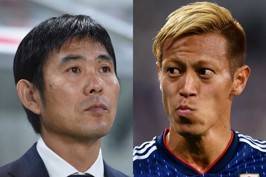 日本代表を率いる森保監督（左）、ロシアW杯を最後に事実上の代表引退を表明した本田（右）【写真：Getty Images】