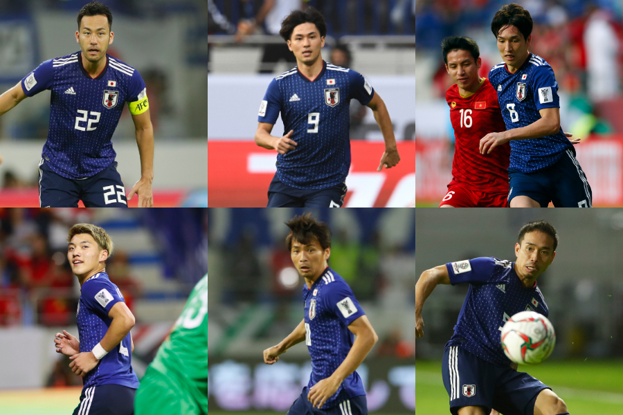 左から (上段) 吉田、南野、原口 (下段) 堂安、乾、長友【写真：Yukihito Taguchi ＆ Getty Images 】