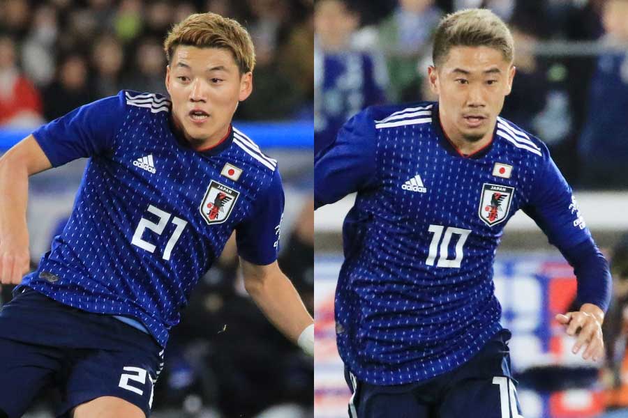 （左から）日本代表MF堂安、MF香川【写真：Noriko NAGANO】