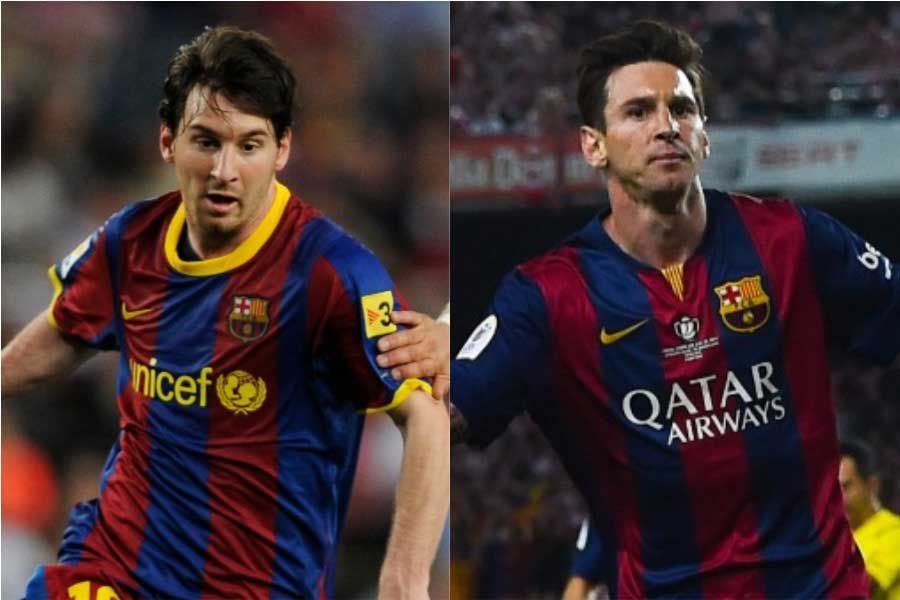 メッシがダービーで決めた酷似FKゴールを比較【写真:Getty Images】