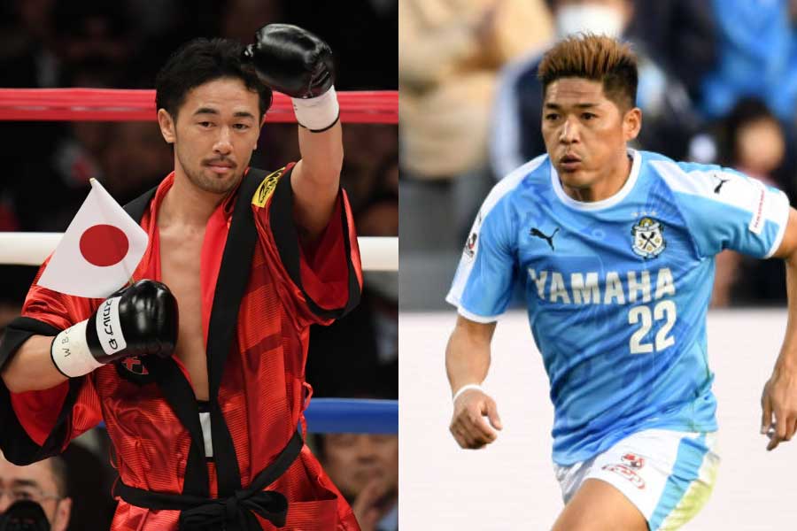 山中慎介（左）、磐田FW大久保嘉人（右）【写真：Getty Images】