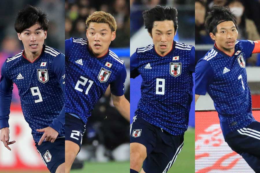左から南野、堂安、中島、柴崎【写真：Getty Images＆Noriko NAGANO】