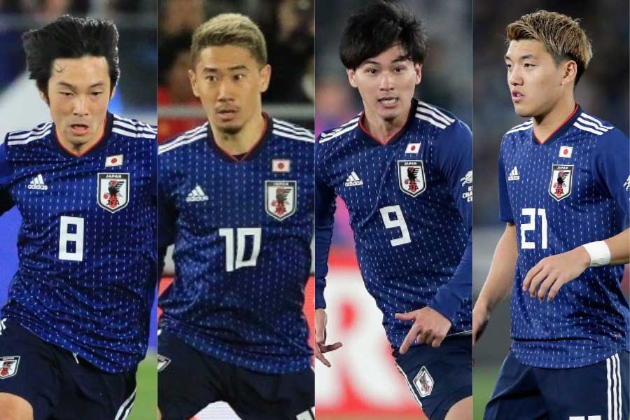 (左から) 中島、香川、南野、堂安【写真：Noriko NAGANO & Getty Images】