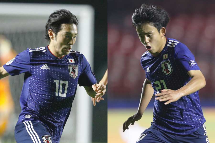 （左から）日本代表MF中島、MF久保【写真：AP】