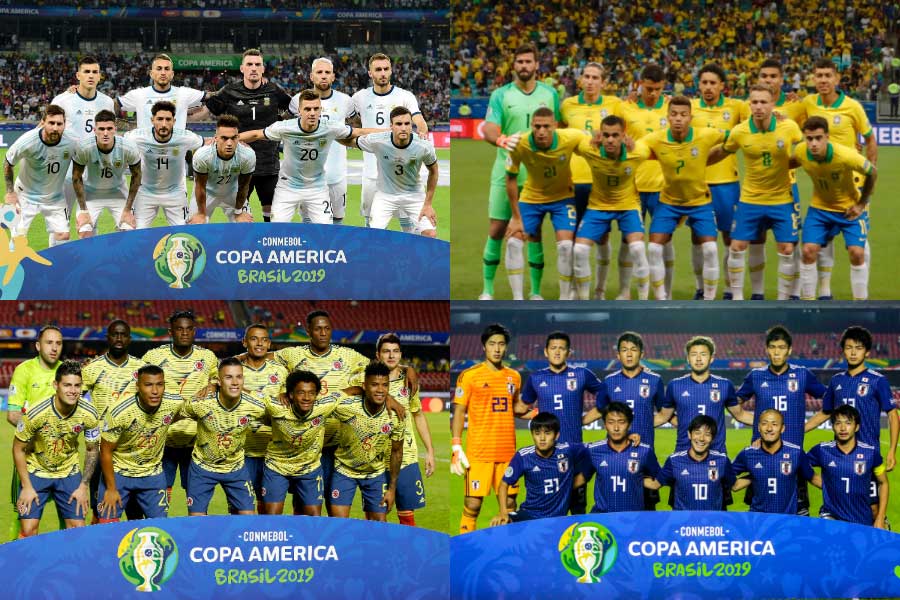 （上段左から）アルゼンチン代表、ブラジル代表、（下段左から）コロンビア代表、日本代表【写真：Getty Images】