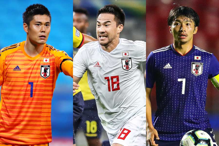 （左から）日本代表GK川島、FW岡崎、MF柴崎【写真：Getty Images＆Copa America】