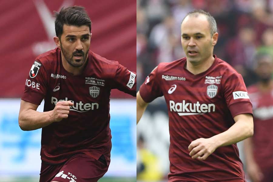 （左から）ヴィッセル神戸FWビジャ、MFイニエスタ【写真：Getty Images】