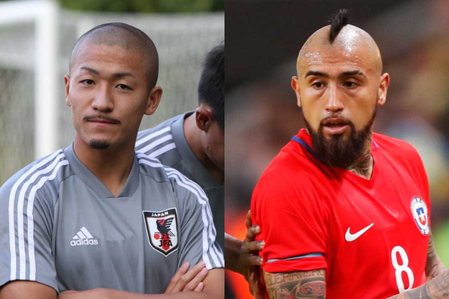 日本代表FW前田大然（左）、チリ代表MFビダル（右）【写真：Football ZONE web ＆ Getty Images】