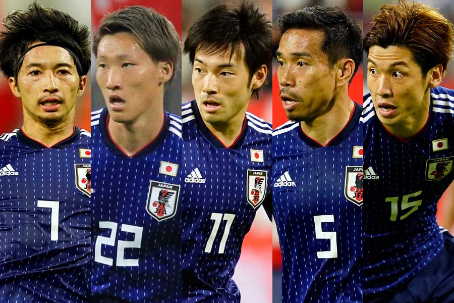 (左から)柴崎岳、畠中槙之輔、中島翔哉、長友佑都、大迫勇也【写真:Yukihito Taguchi & Noriko NAGANO】