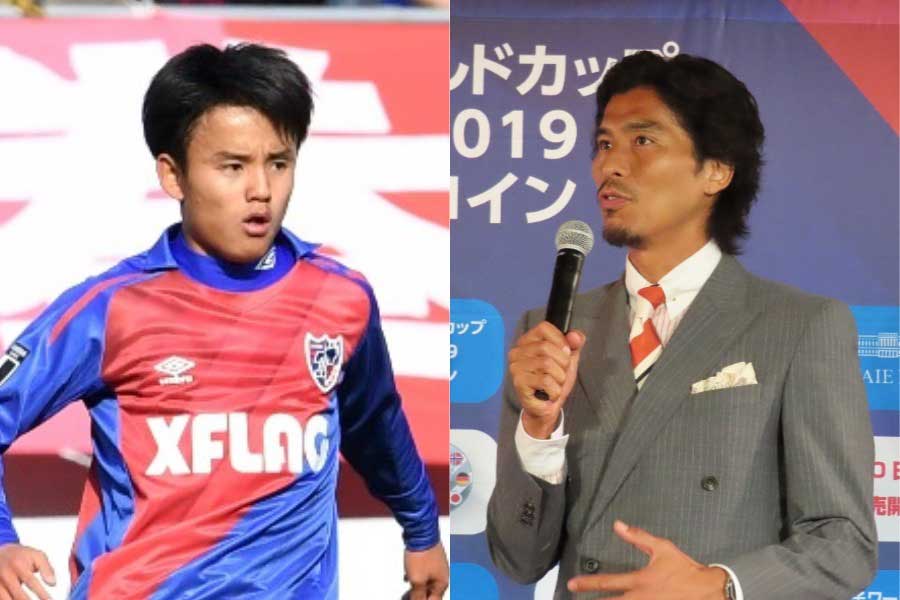中澤氏(右)が久保に熱いエールをおくった【写真:Getty Images & Football ZONE web】