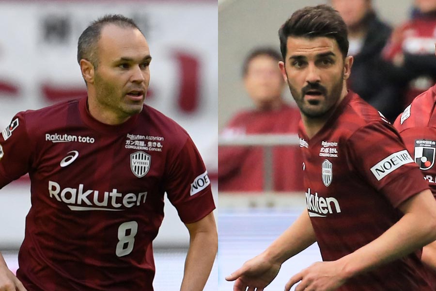 (左から)ヴィッセル神戸MFイニエスタ、FWビジャ【写真:Getty Images&Noriko NAGANO】
