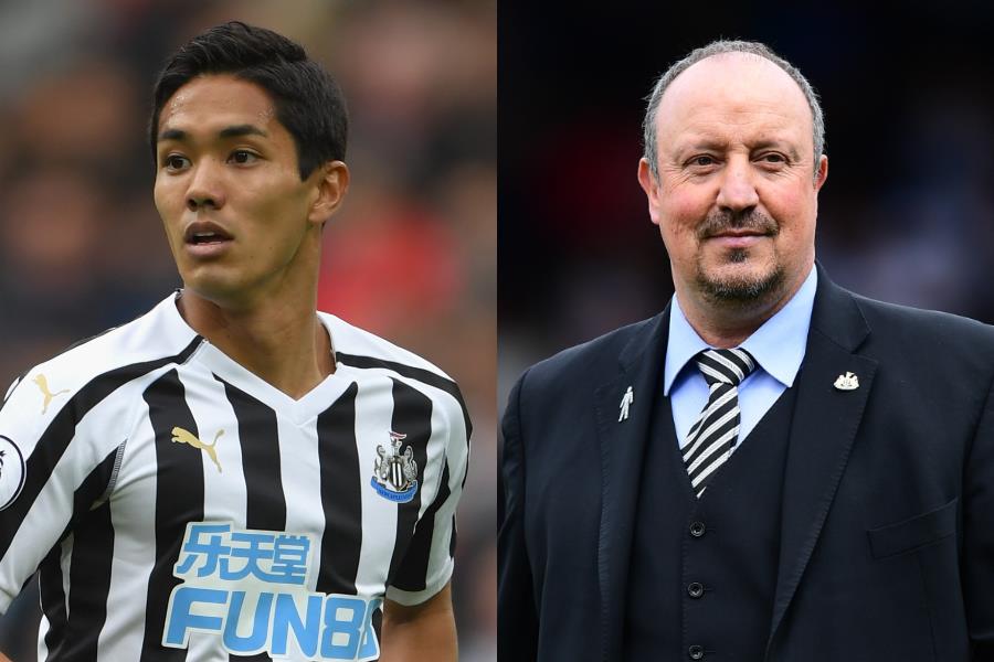 日本代表FW武藤嘉紀(左)と大連一方のベニテス監督【写真:Getty Images】