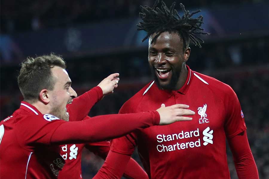 CL準決勝バルセロナとの第2戦で、2得点をあげたFWオリギ(右)【写真:Getty Images】