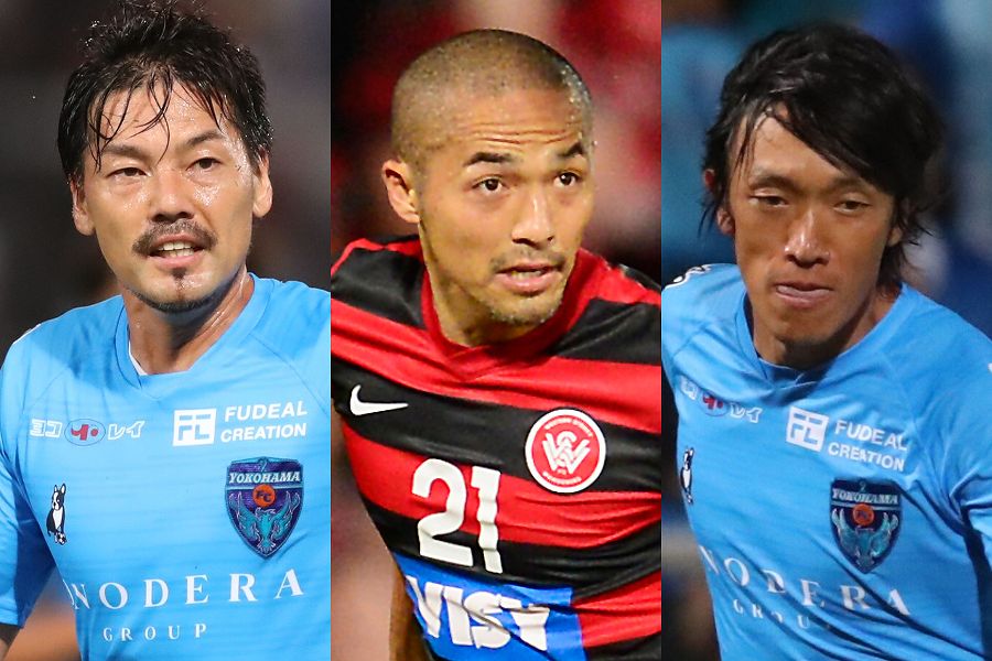 3ショットを公開した左から横浜FCのMF松井、琉球MF小野、横浜FCのMF中村【写真：高橋学＆Getty Images】