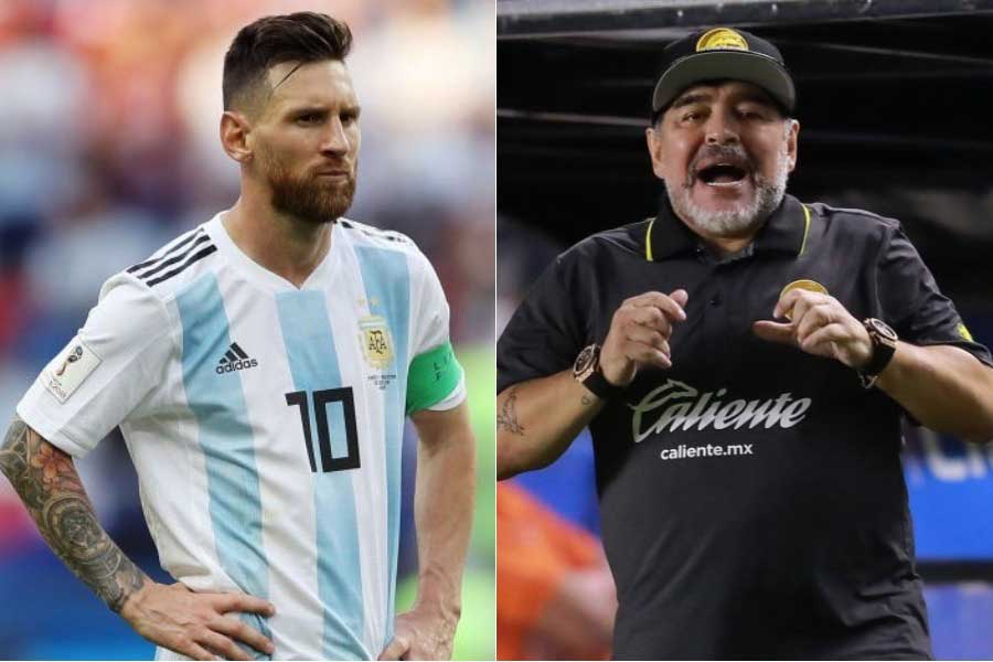 （左から）アルゼンチン代表FWメッシ、マラドーナ氏【写真：Getty Images】