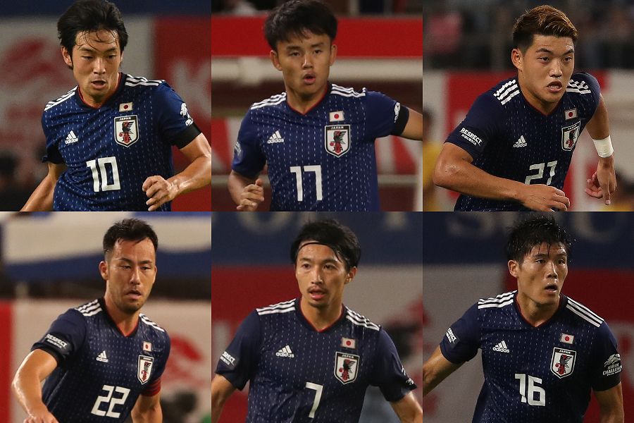 日本代表に招集された左上からMF中島、MF久保、MF堂安、DF吉田、MF柴崎、DF冨安【写真：Getty Images】