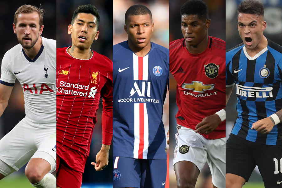 後継者候補(左から)ケイン、フィルミーノ、ムバッペ、ラッシュフォード、マルティネス【写真：Getty Images】