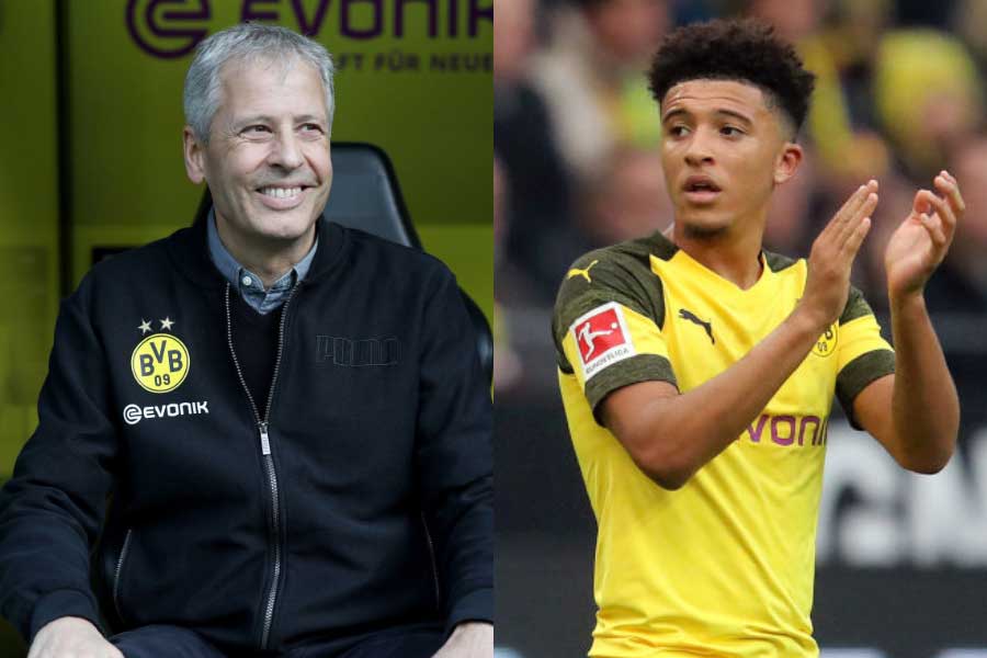 (左から)ドルトムントのファブレ監督、MFサンチョ【写真:Getty Images】