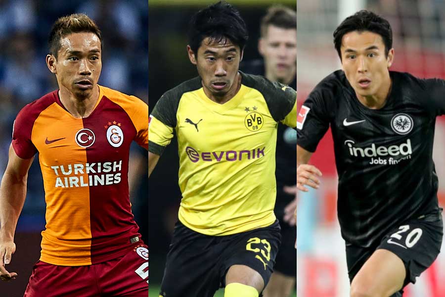 （左から）DF長友、MF香川、MF長谷部【写真：Getty Images】