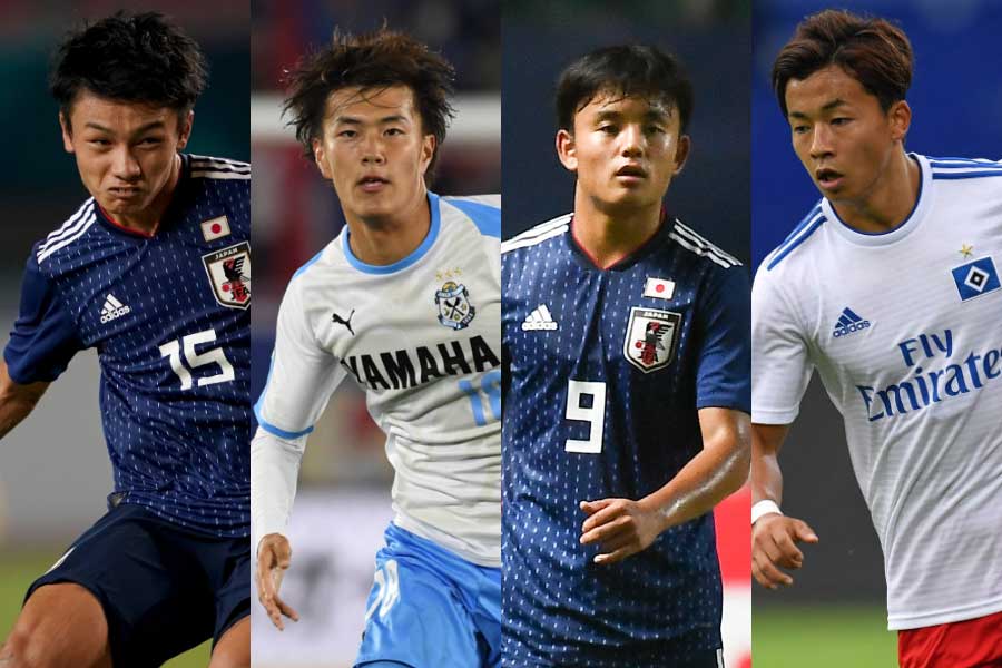 （左から）FW上田、FW小川、MF久保、MF伊藤【写真：Getty Images＆ⒸAFC】