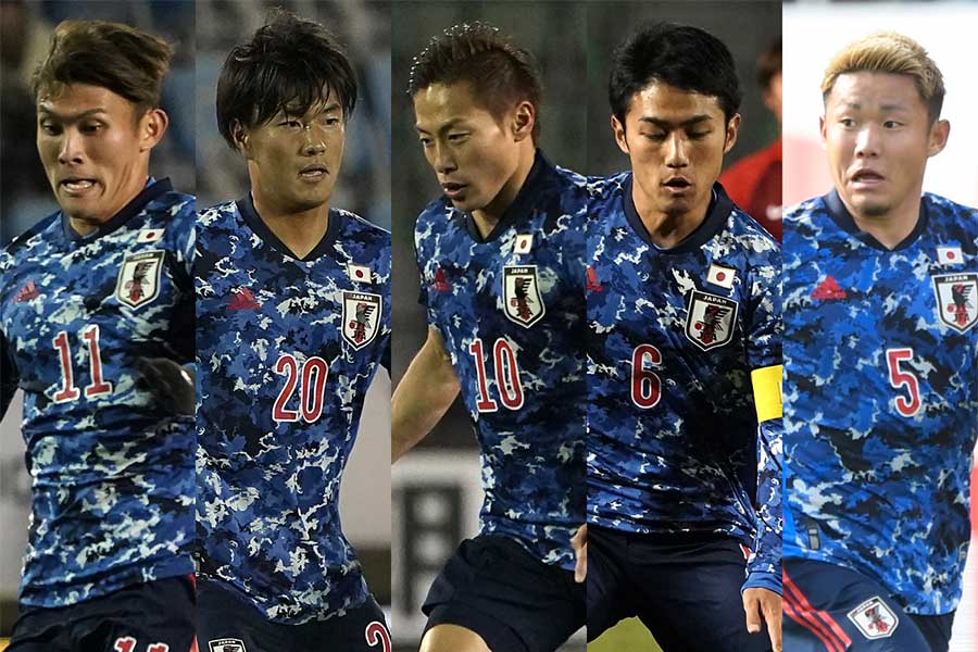 (左から)田川亨介、小川航基、仲川輝人、大島僚太、菅大輝【写真:Getty Images&浦正弘】