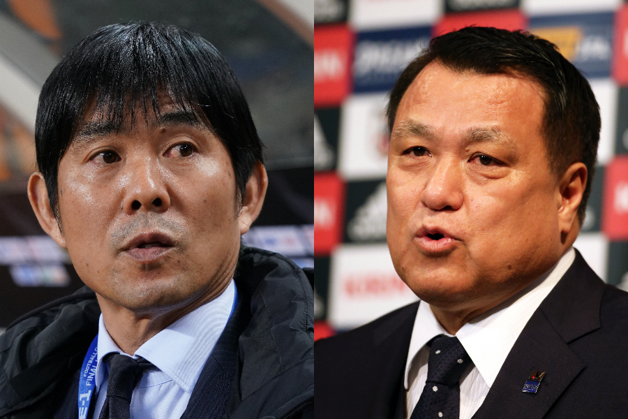 日本代表の森保一監督（左）とJFAの田嶋幸三会長【写真：Getty Images】