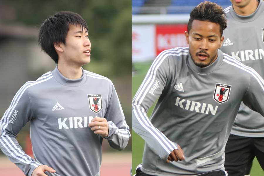 （左から）日本代表FW鎌田、FW鈴木【写真：Football ZONE web】