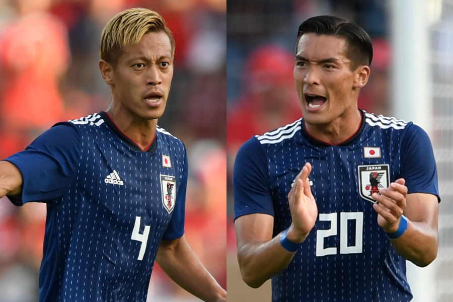 MF本田圭佑（左）とDF槙野智章【写真：Getty Images】