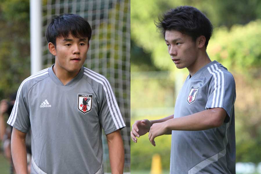 （左から）日本代表MF久保建英、FW上田綺世【写真：Football ZONE web】