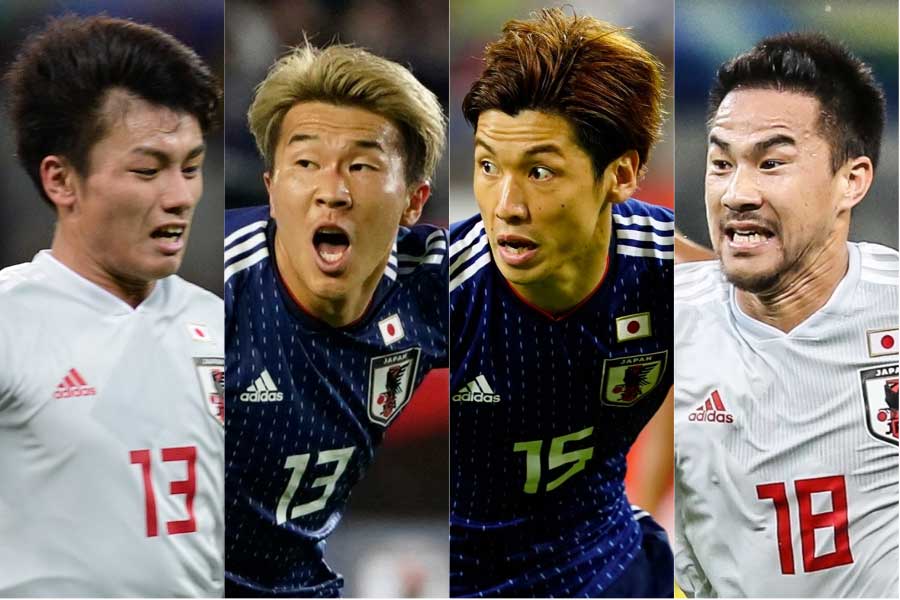 （左から）FW上田、FW永井、FW大迫、FW岡崎【写真：Yukihito Taguchi＆Getty Images＆Copa America】