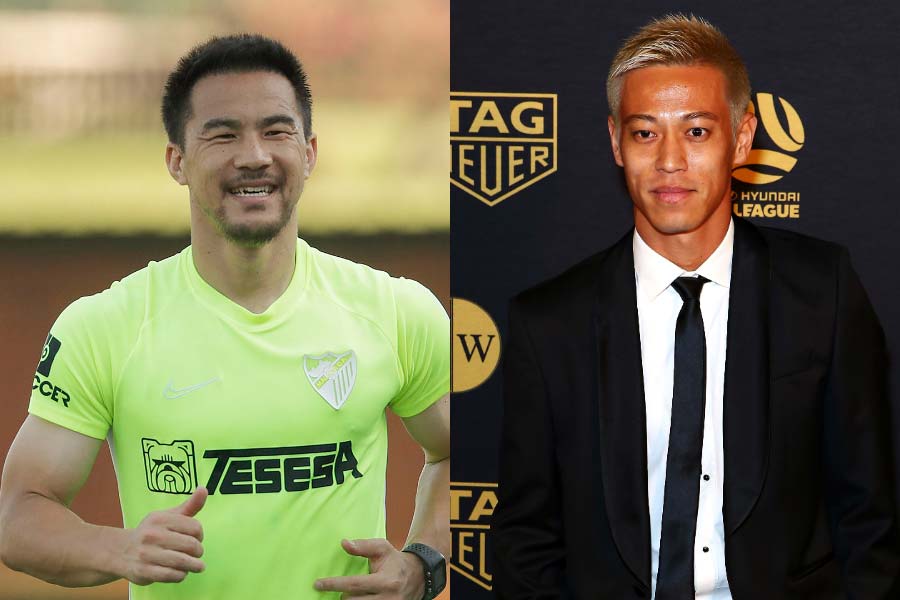 （左から）FW岡崎慎司、MF本田圭佑【写真：Malaga CF＆Getty Images】