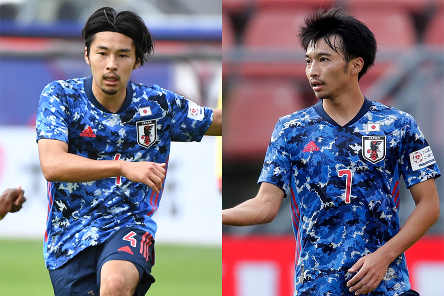 カメルーン戦でスタメン出場したMF中山雄太とMF柴崎岳【写真：Getty Images & ⒸJFA】