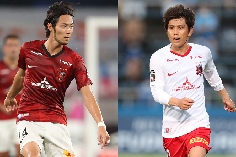 浦和レッズでプレーするFW杉本健勇とMF柏木陽介【写真：高橋 学】