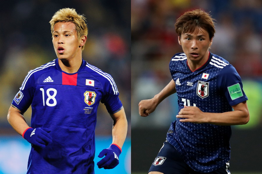 MF本田圭佑（10年W杯当時/左）とMF乾貴士（18年W杯当時）【写真：Getty Images】